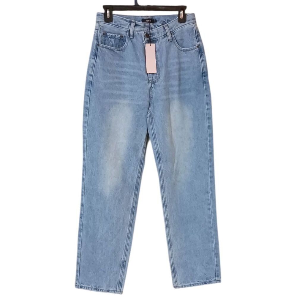 Micas Designer Jeans Asymmetrical Closure Blue Straight Leg Women's Medium